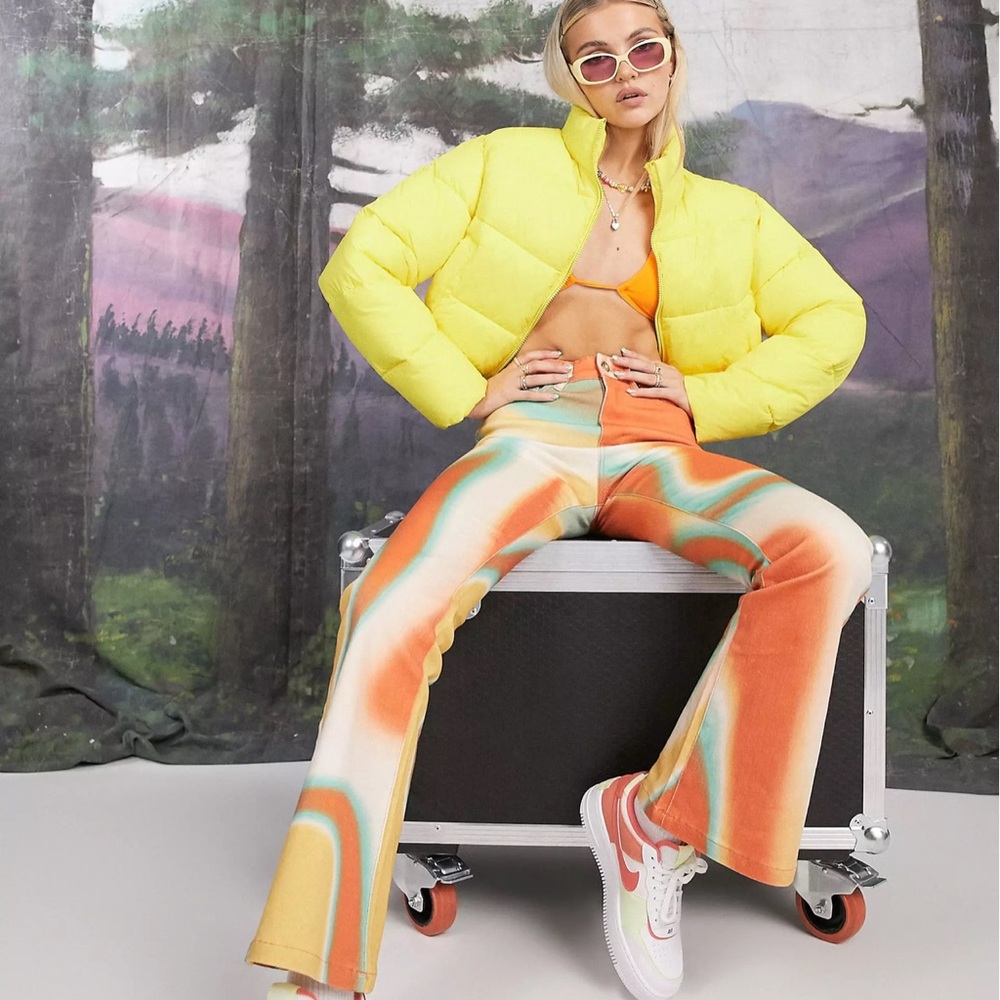 Jaded London high waisted flare jeans in wavy denim